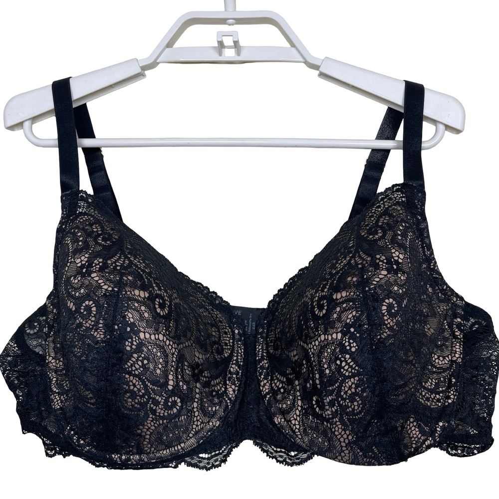 THIRDLOVE 24/7 Lace Balconette Bra Black Nude 44B Women's Full Coverage